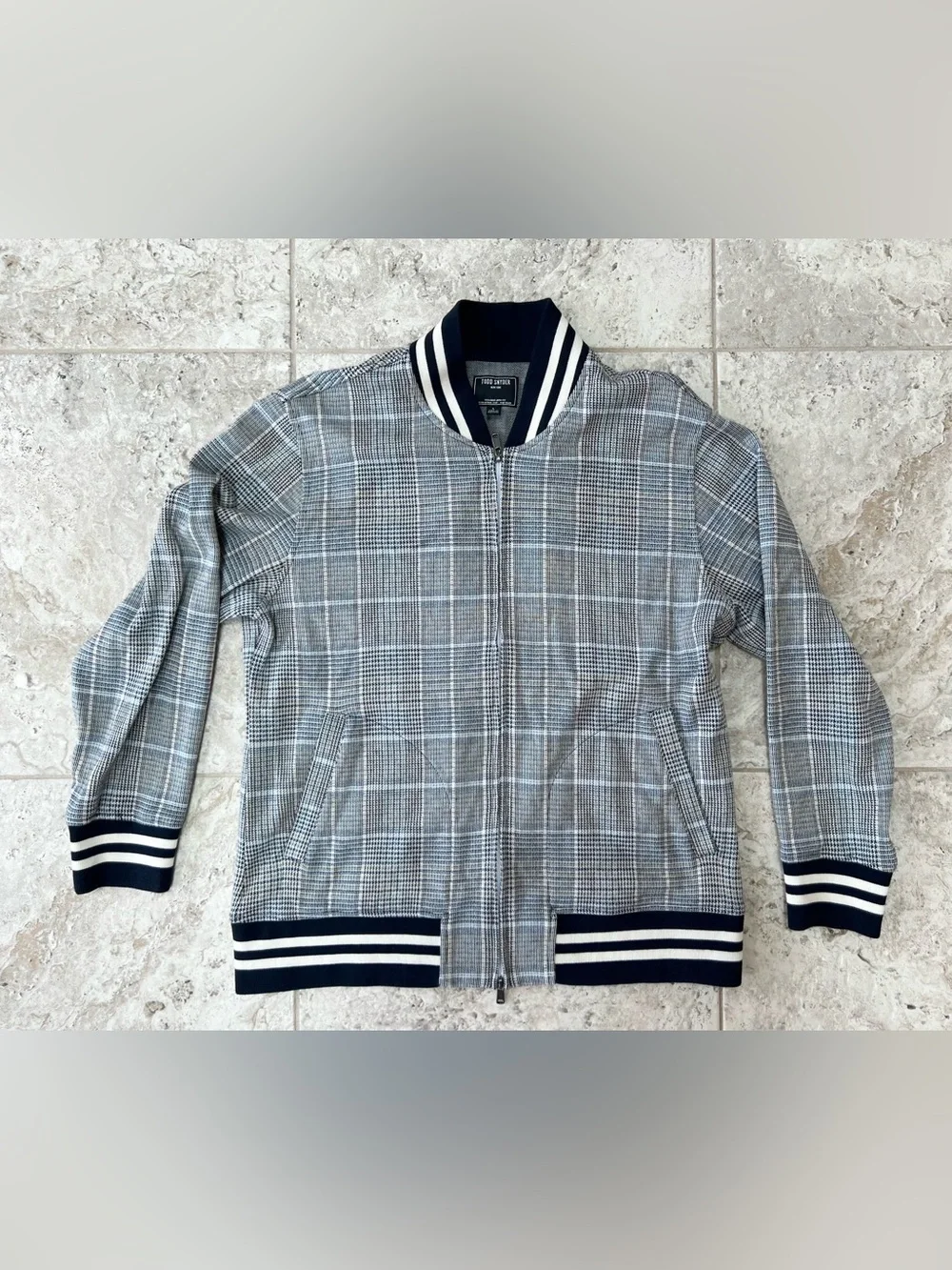 Todd Snyder Gentleman’s Tracksuit Grey Bomber Jacket Pants Plaid Houndstooth, L